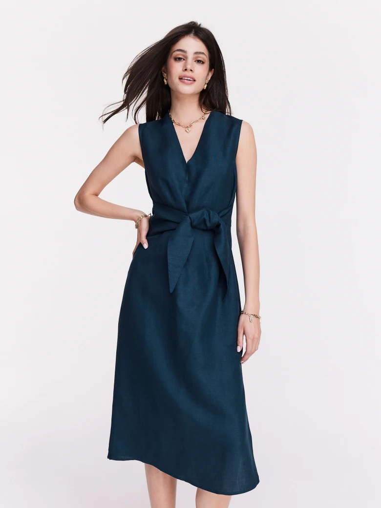 Navy blue linen and viscose dress