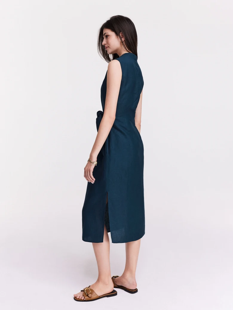 Navy blue linen and viscose dress