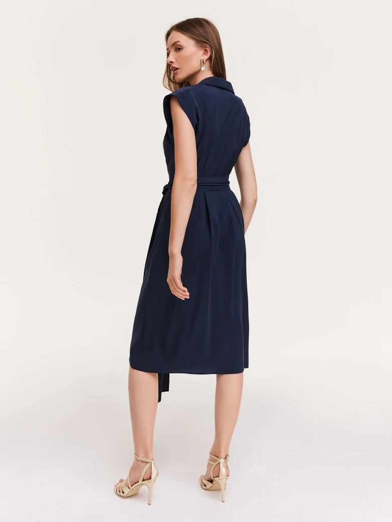 Navy blue dress with envelope neckline