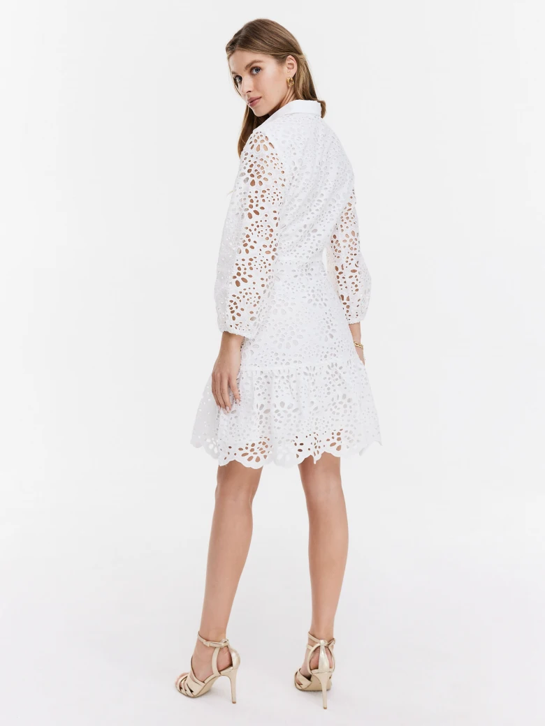 White openwork long sleeve dress