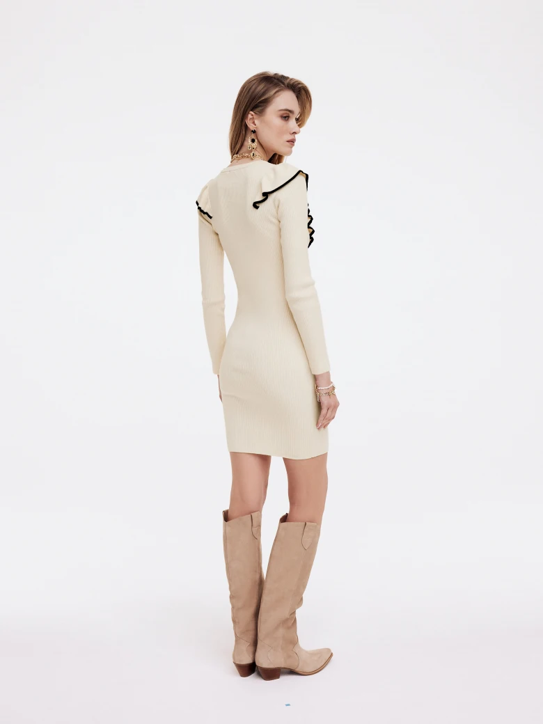 White fitted dress with ruffles