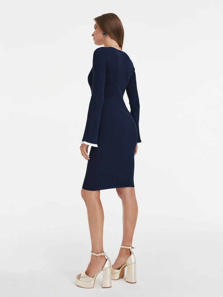 Navy blue knitted dress with decorative patchwork