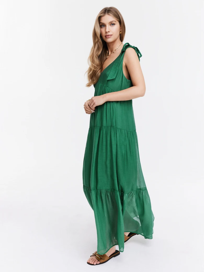 Green maxi dress with tied straps