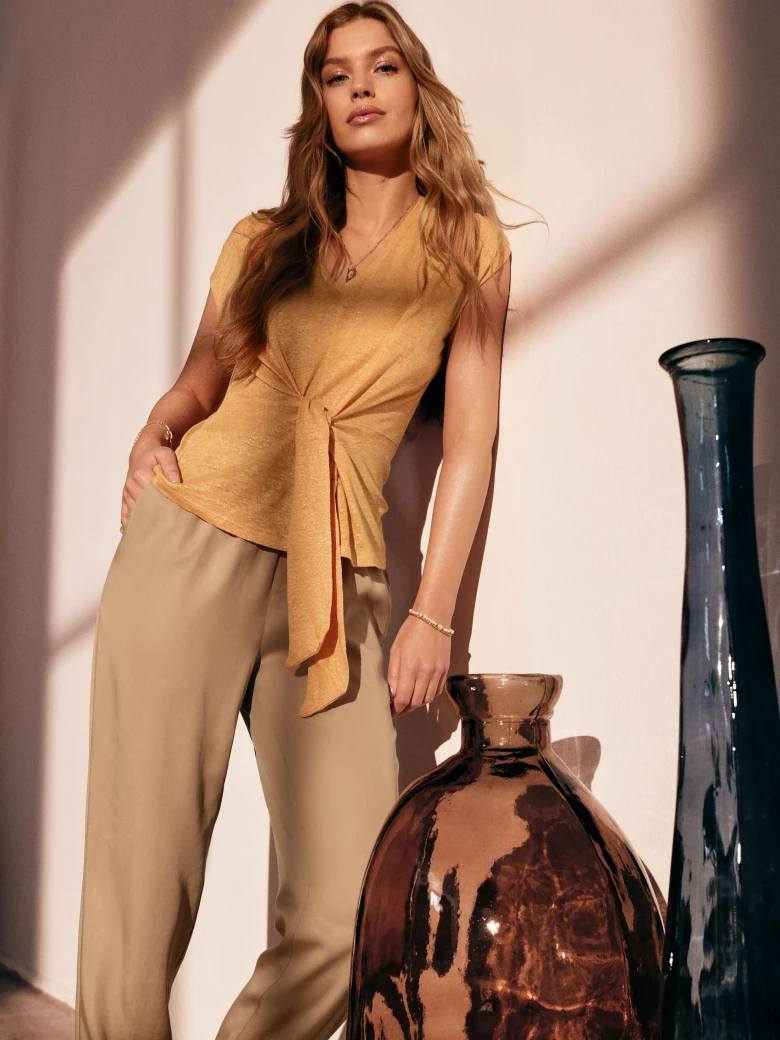 Dark beige lyocell pants