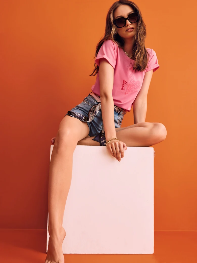 Denim shorts with rhinestones