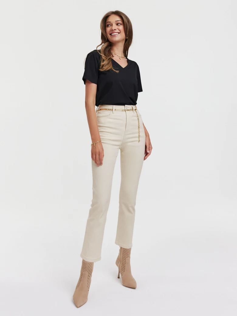 Beige high-waisted bell bottoms