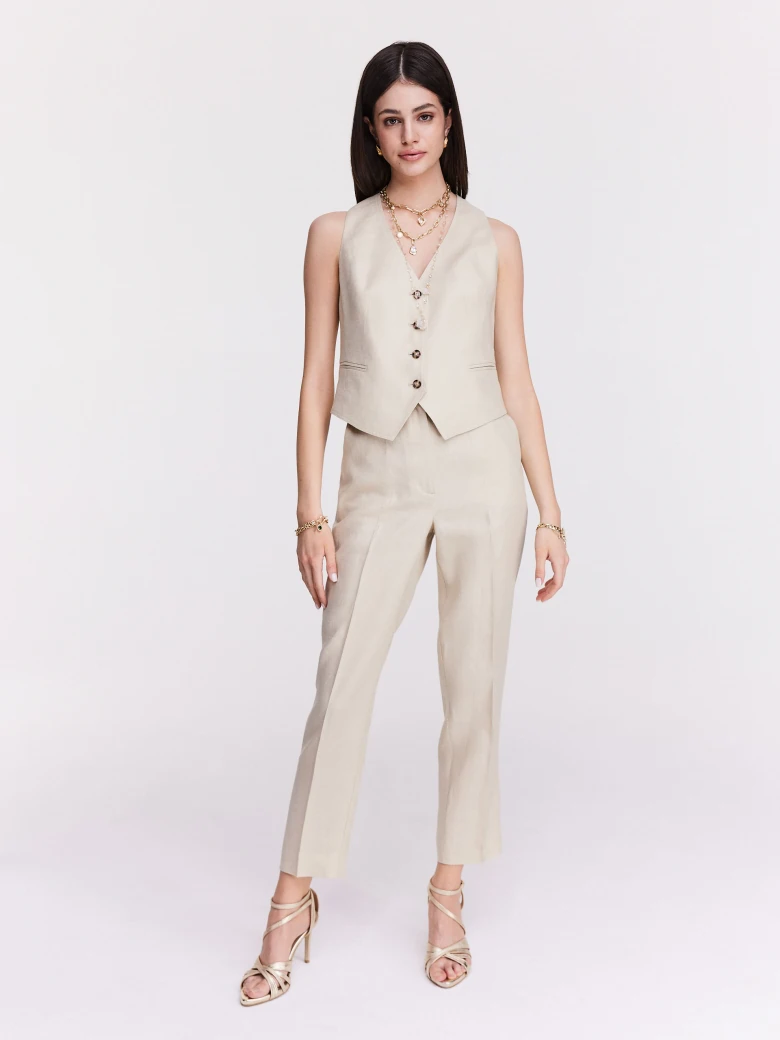 Linen beige high-waisted pants