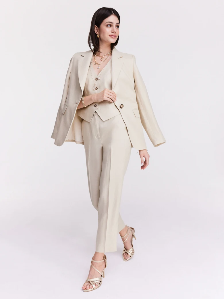 Linen beige high-waisted pants