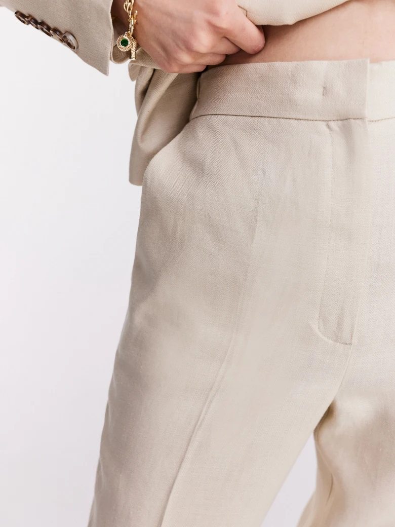 Linen beige high-waisted pants