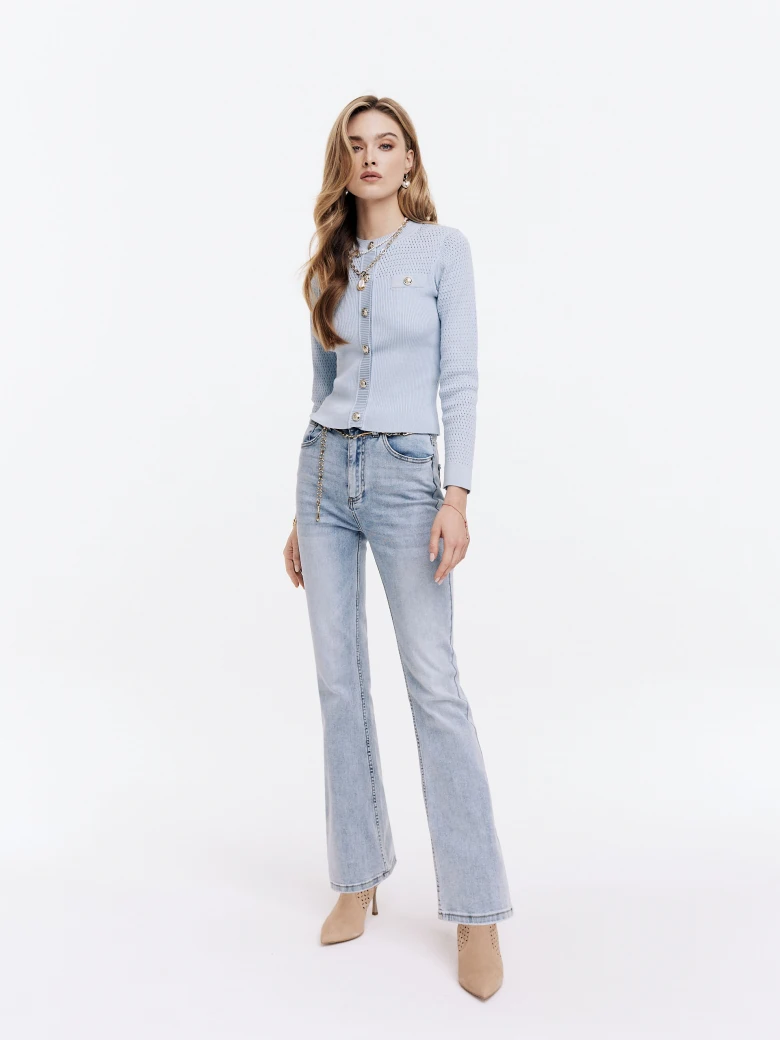 Blue sweater fastened with buttons