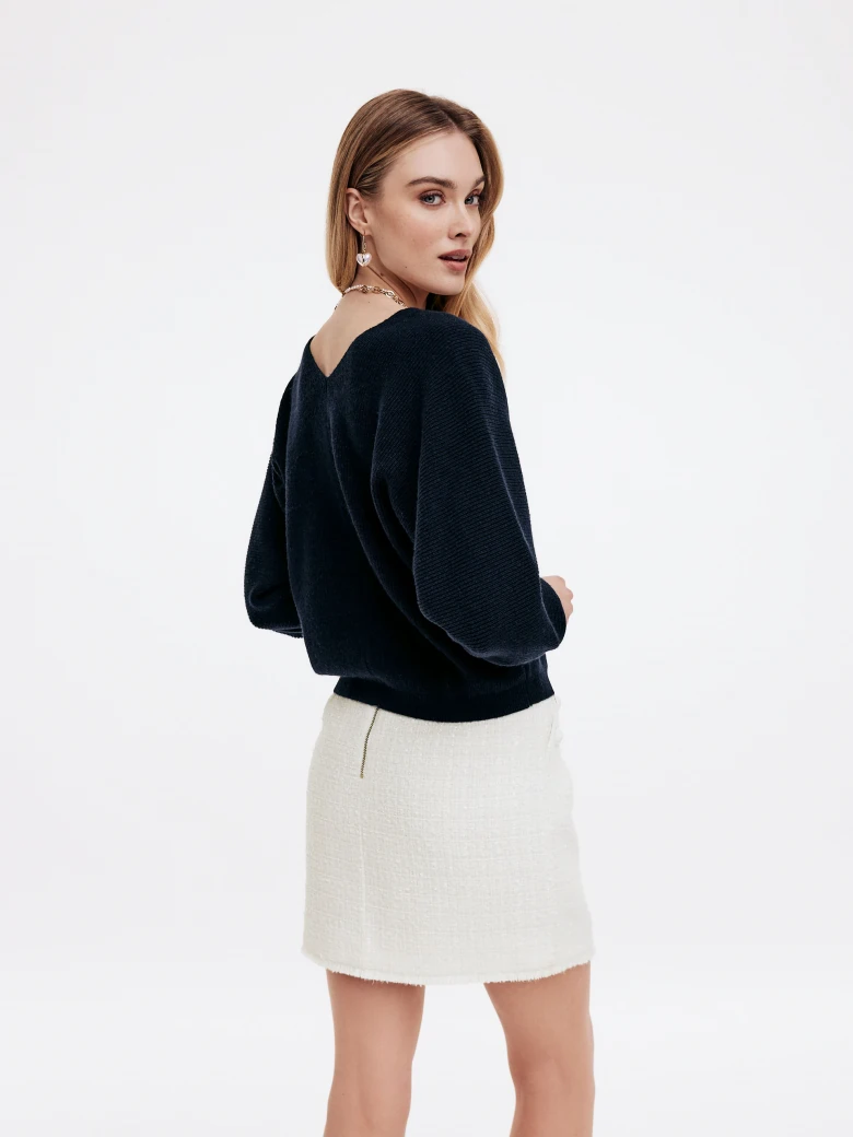 Navy blue cardigan with buff sleeves