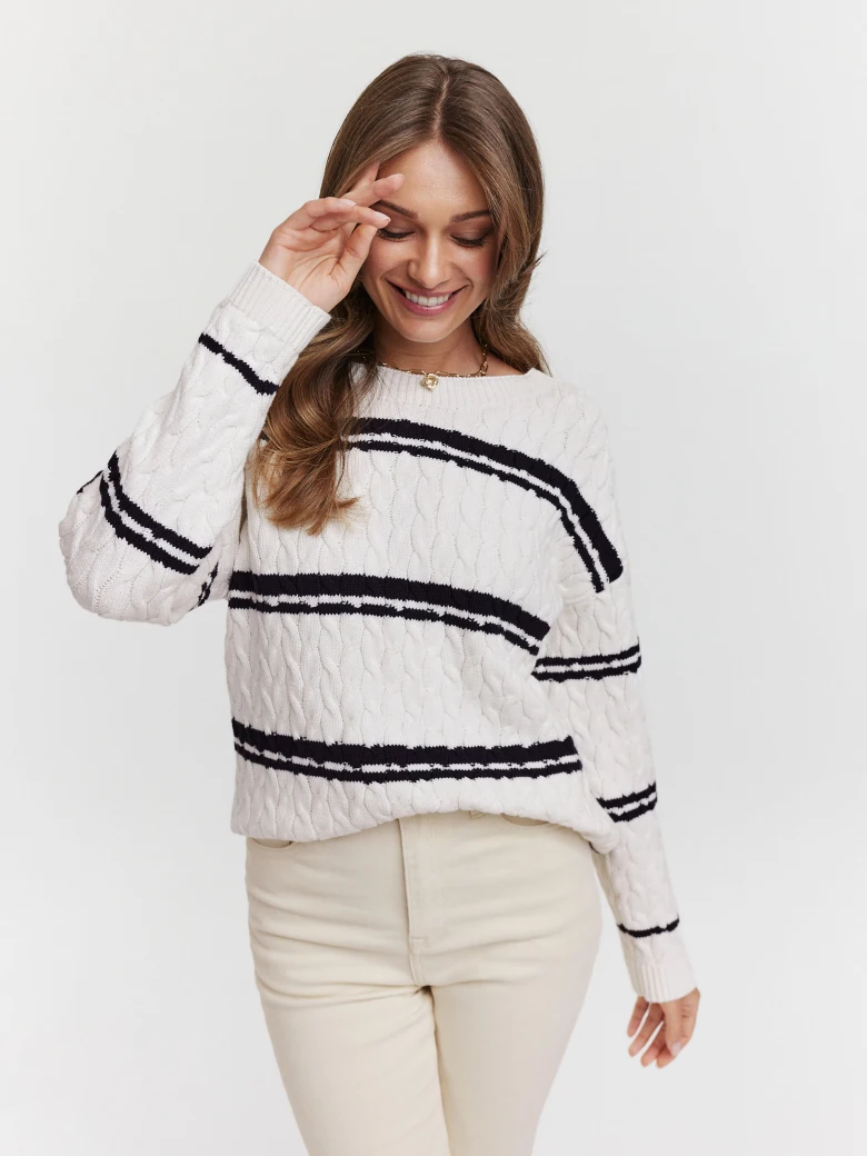 White plaid striped sweater