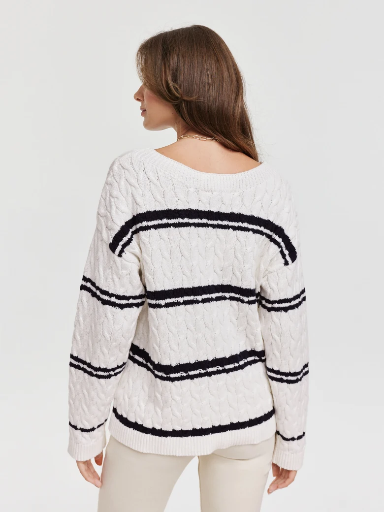 White plaid striped sweater