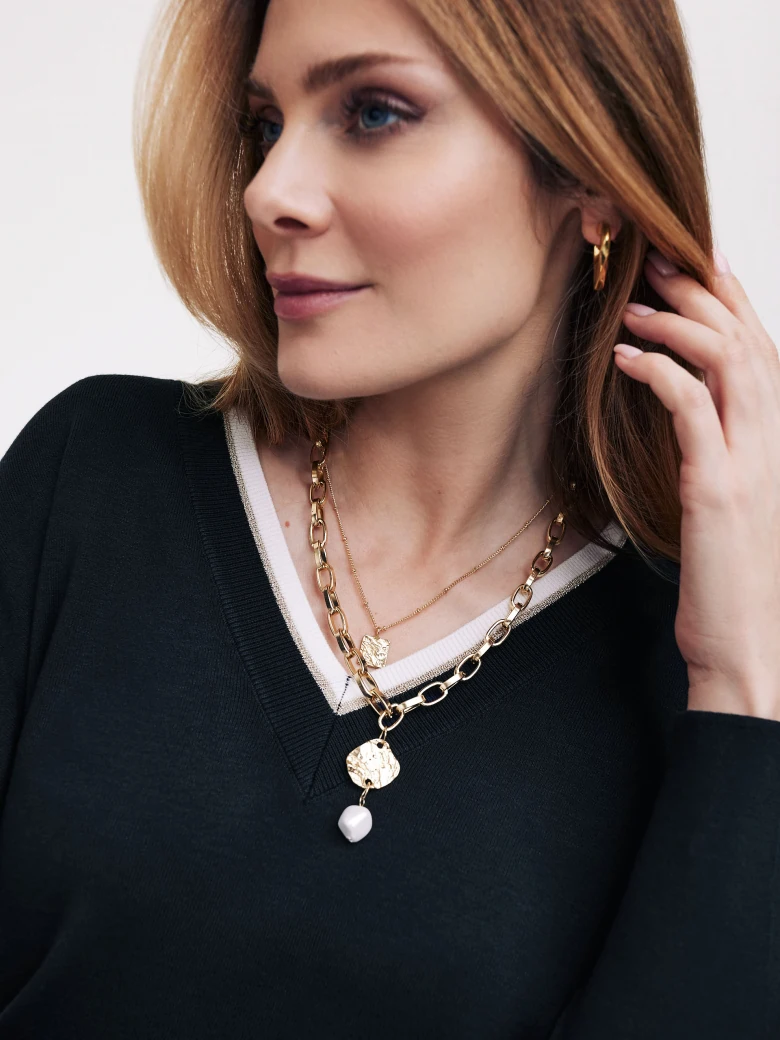Navy blue sweater with metallic threads