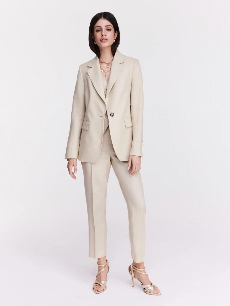 Beige linen jacket with a classic cut