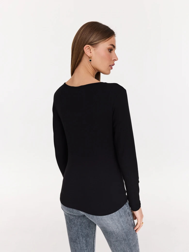 Fitted black blouse with front cutouts