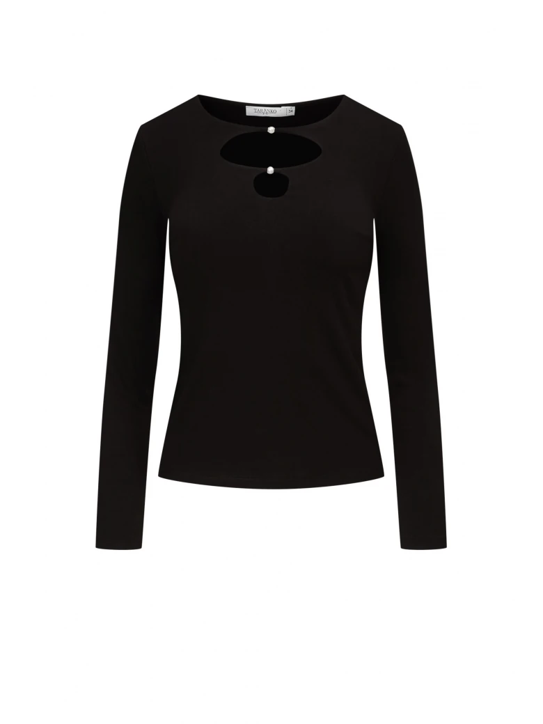 Fitted black blouse with front cutouts