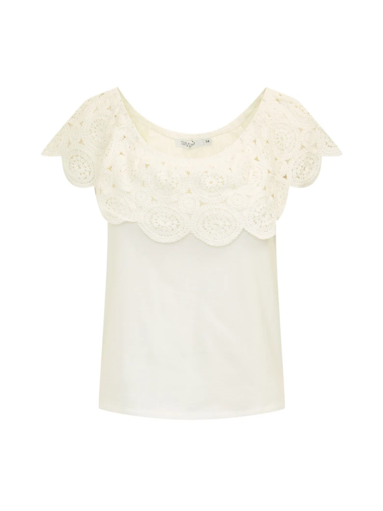 White blouse with lace embellishment at the neckline