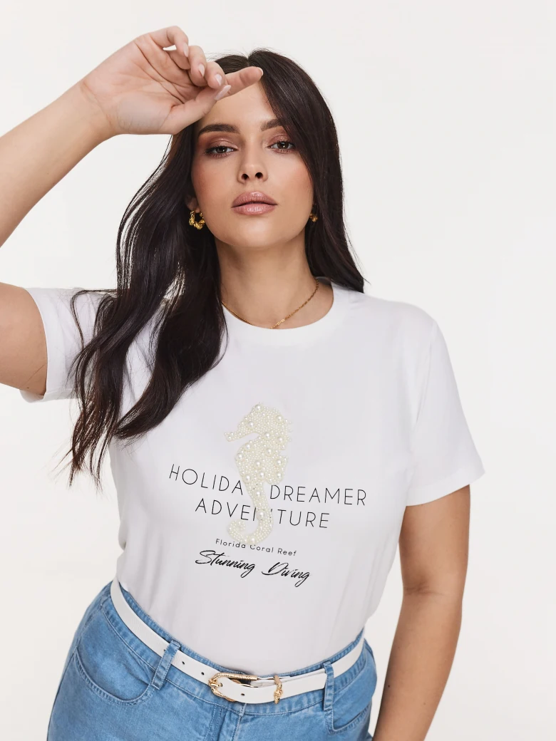 Cotton white T-shirt with applique