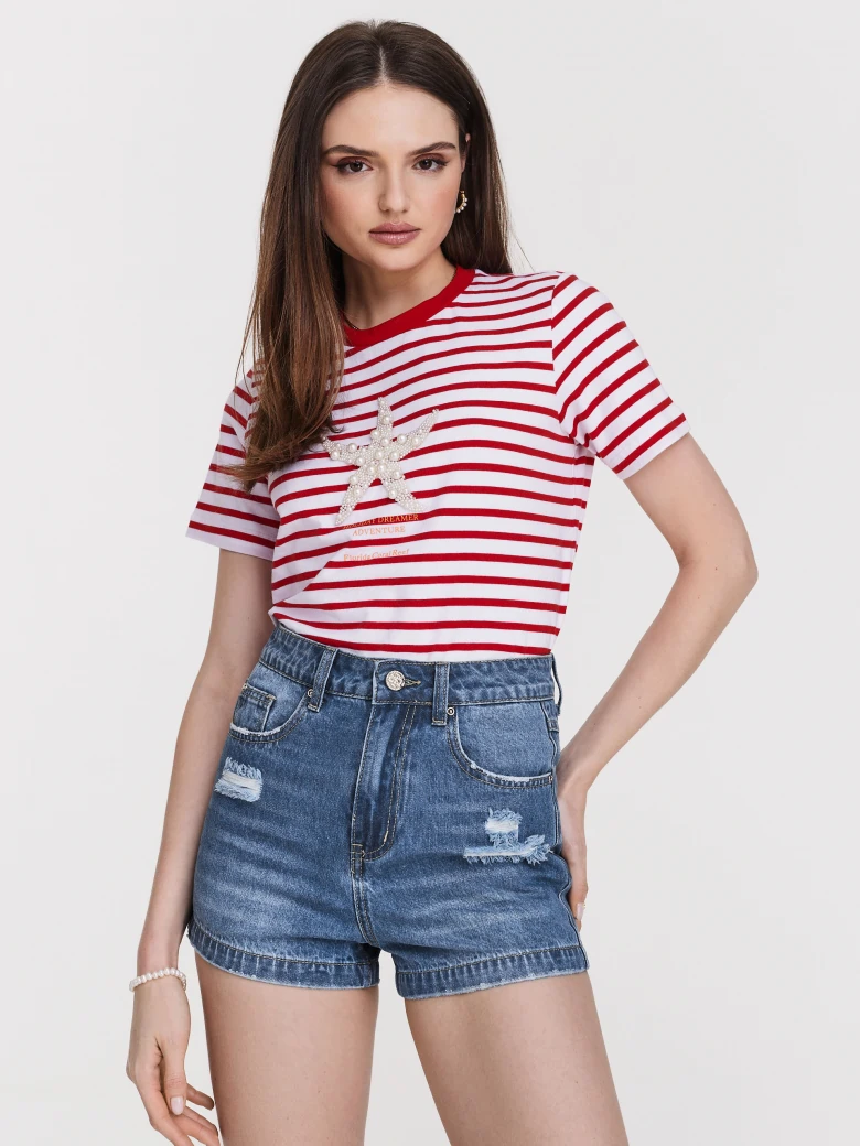 Striped cotton T-shirt with starfish motif