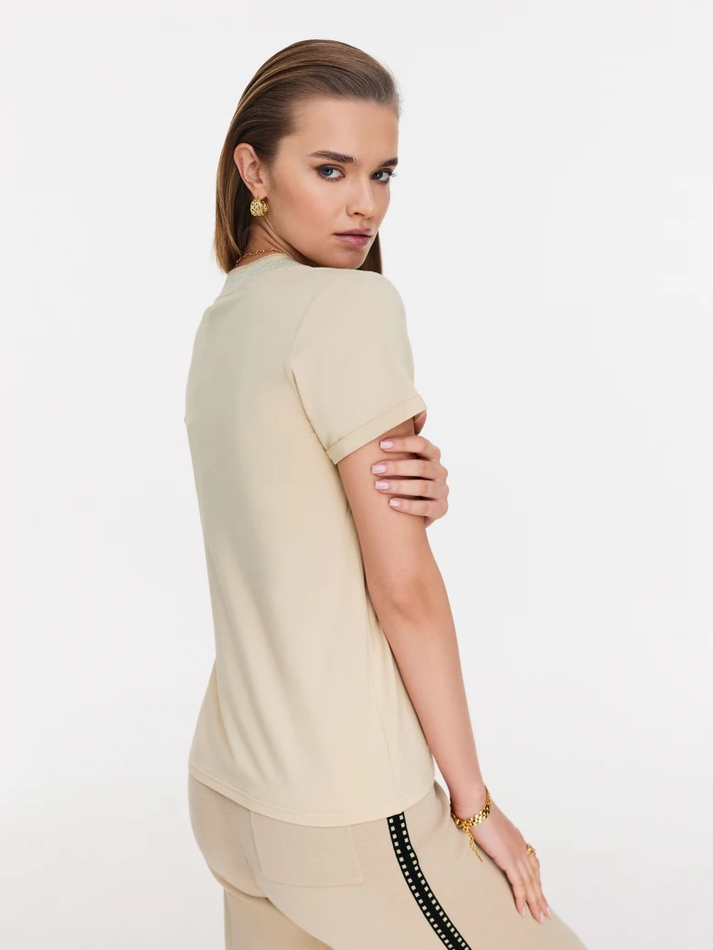 Beige blouse with short sleeves