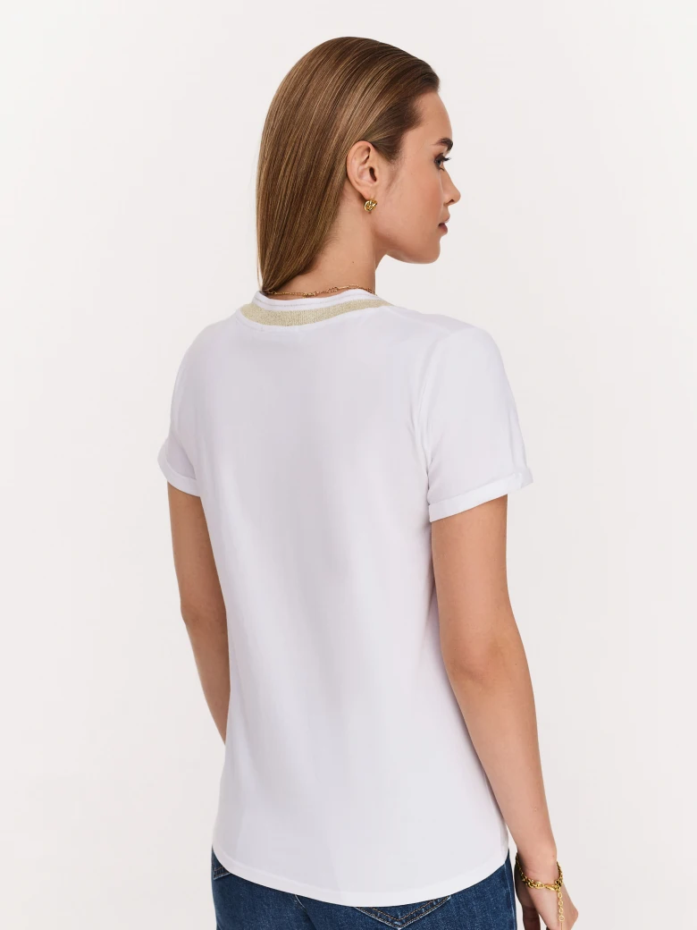 White blouse with piping and short sleeves