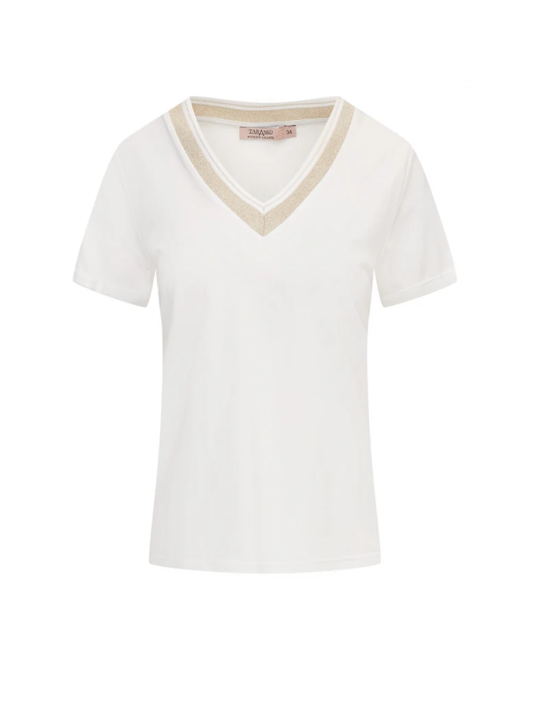 White blouse with piping and short sleeves