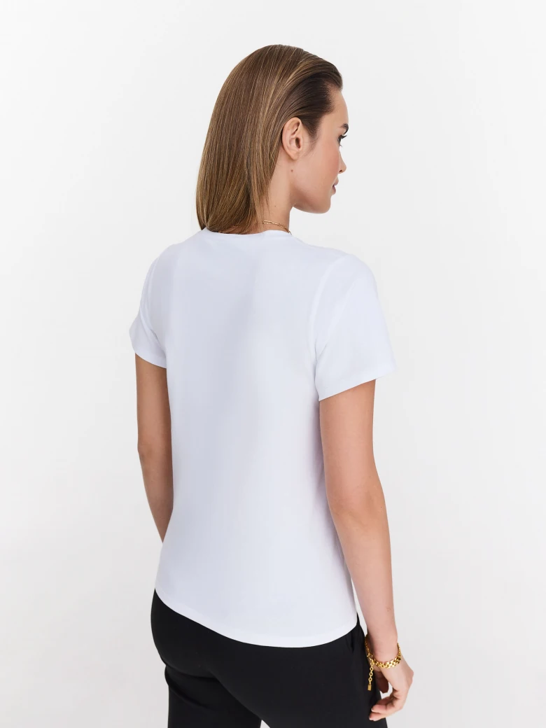 Cotton white blouse with short sleeves and lettering