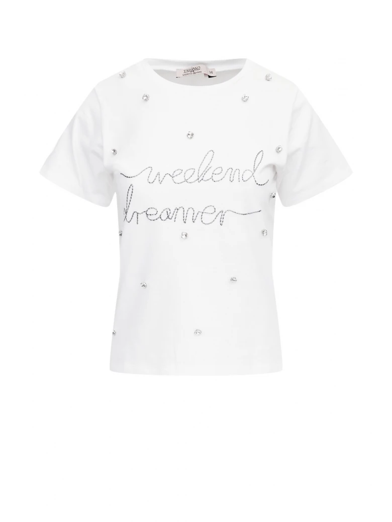 Cotton white blouse with short sleeves and lettering