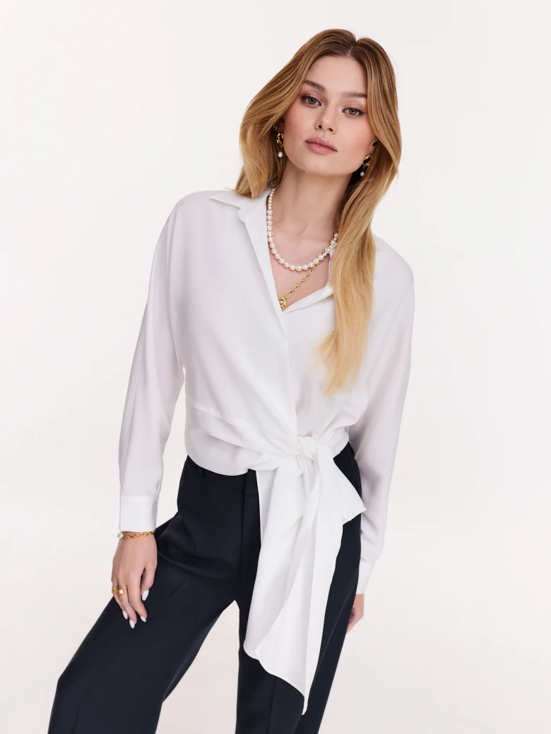 White lyocell shirt with envelope neckline