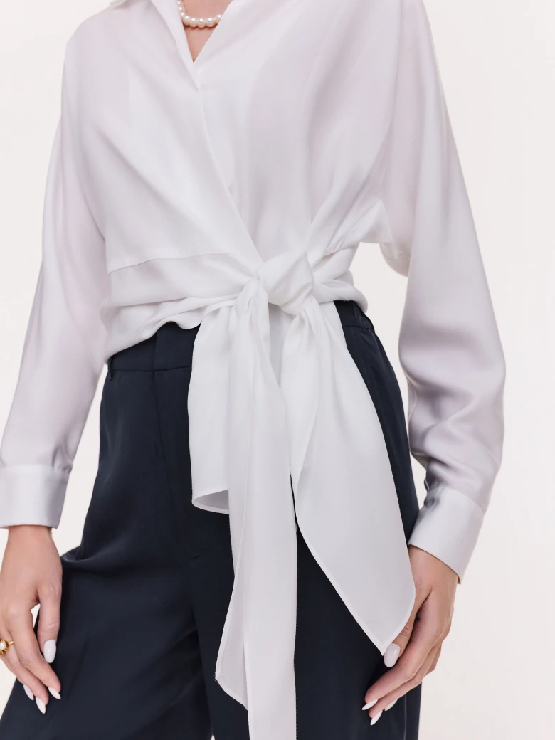 White lyocell shirt with envelope neckline