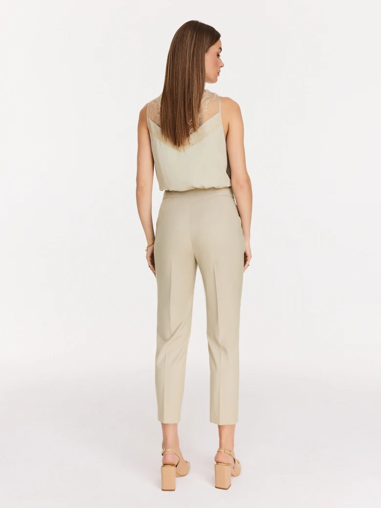 Beige satin top with lace inserts