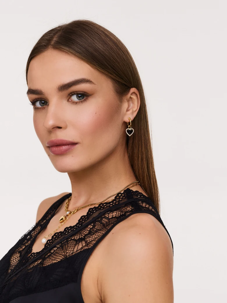 Black satin top with lace inserts