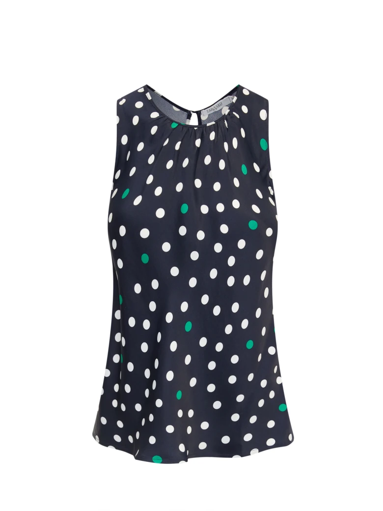 Navy blue blouse with colorful peas