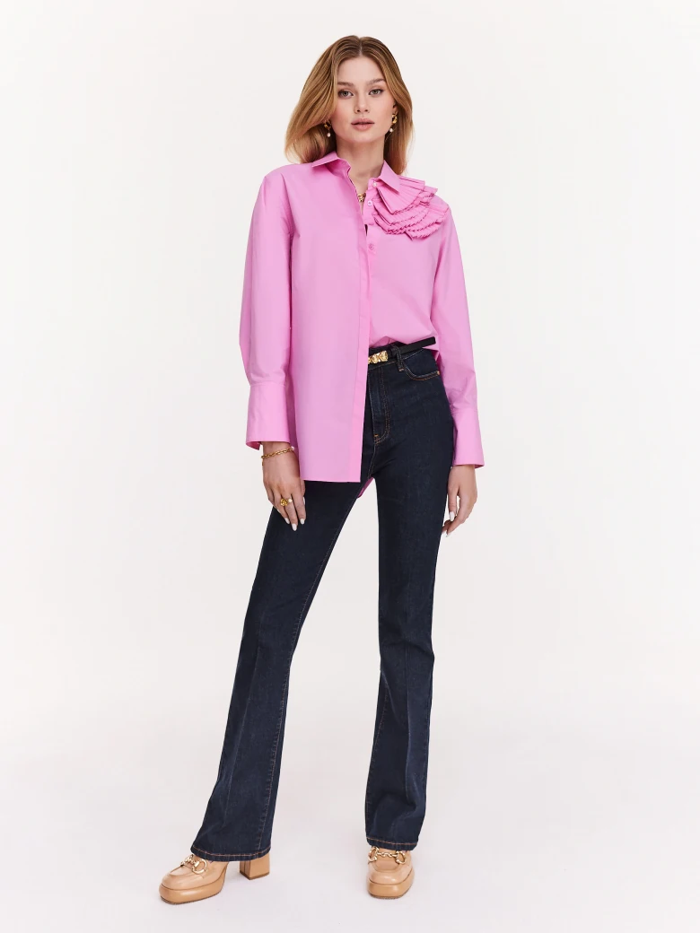 Pink cotton shirt with decorative ruffles