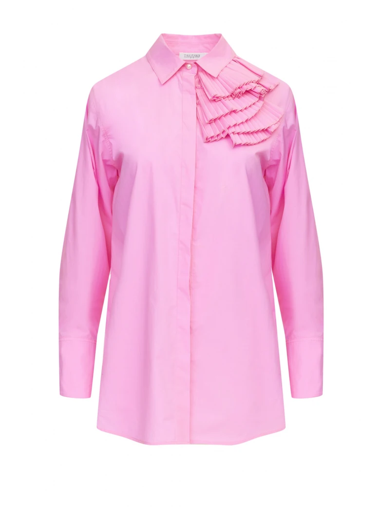 Pink cotton shirt with decorative ruffles