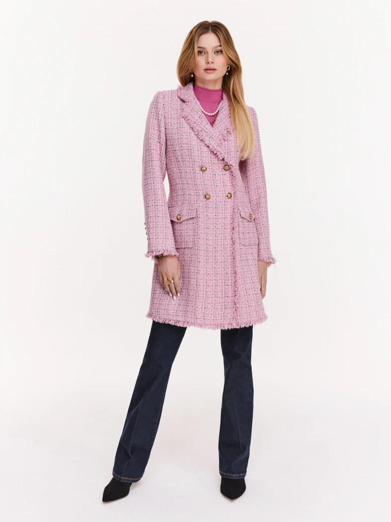 Pink wool bouclé fabric coat