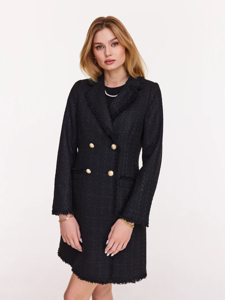Black bouclé fabric coat
