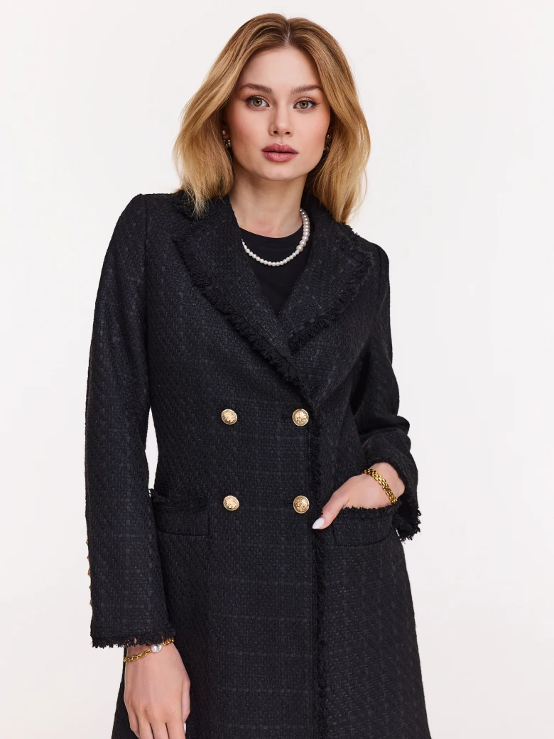Black bouclé fabric coat