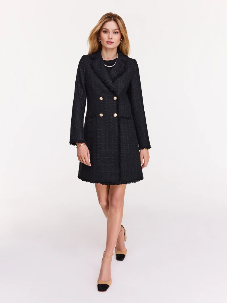Black bouclé fabric coat