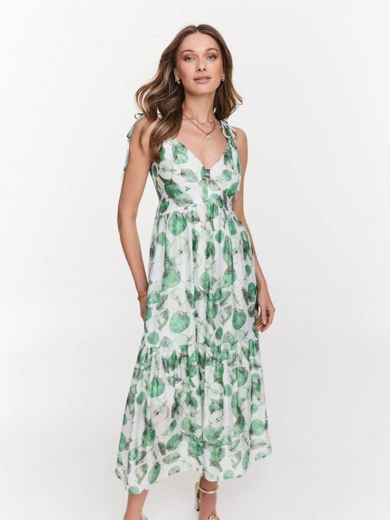 Loose strapless dress with fruit patterns