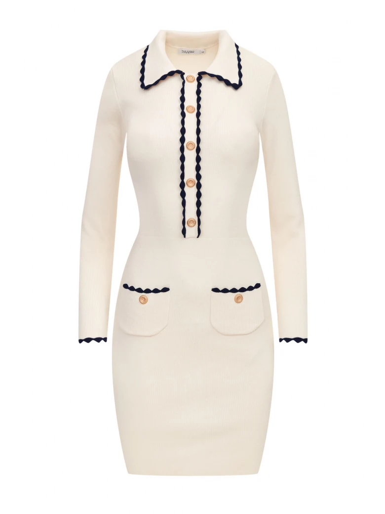 Knitted fitted dress in cream color
