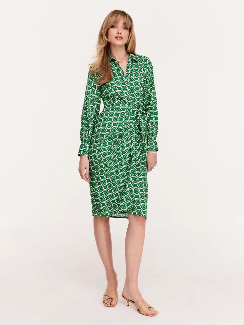 Green geometric-patterned emery dress