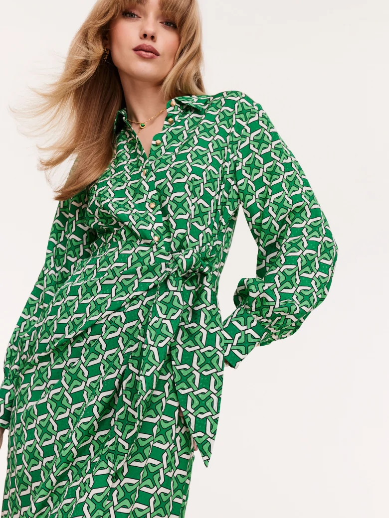 Green geometric-patterned emery dress