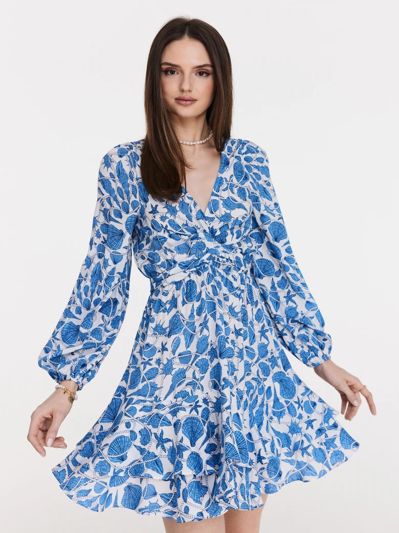 Long viscose dress with red pattern