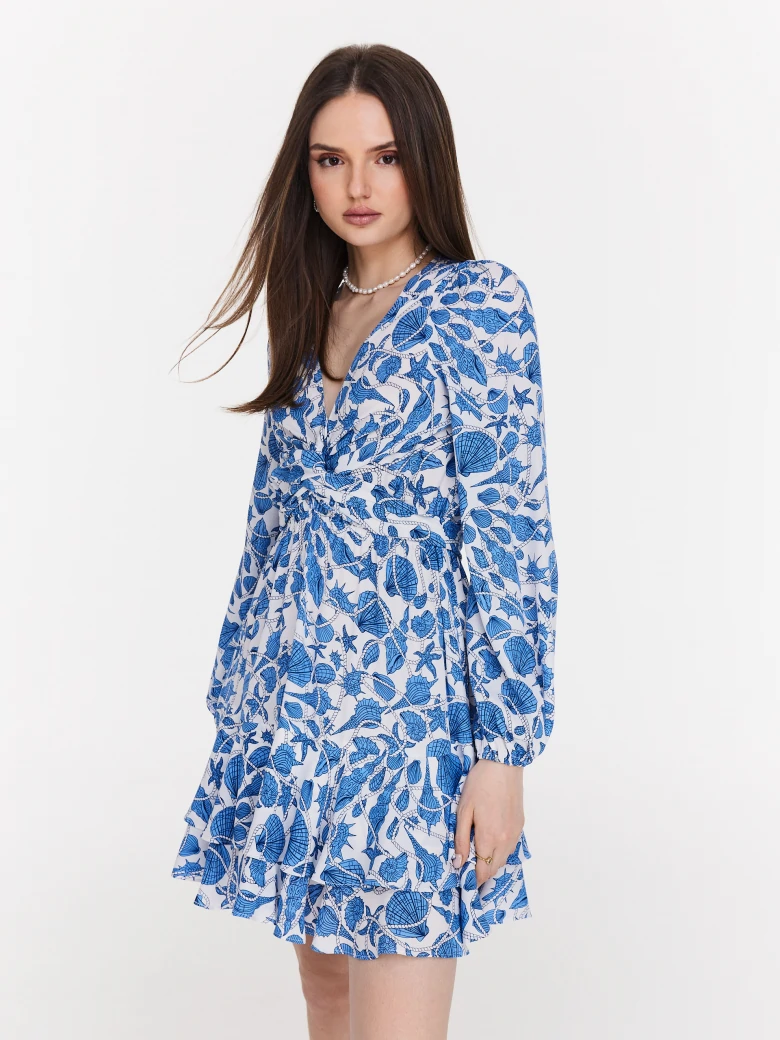 Long viscose dress with red pattern