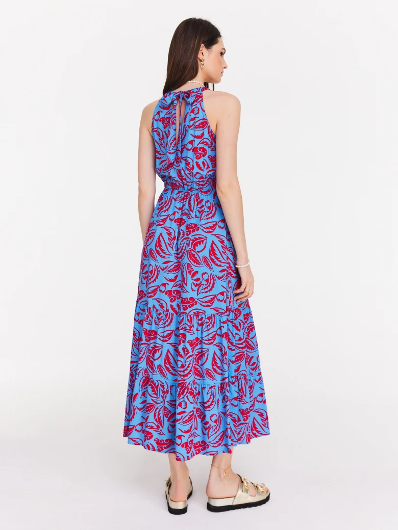 Long viscose dress with red pattern