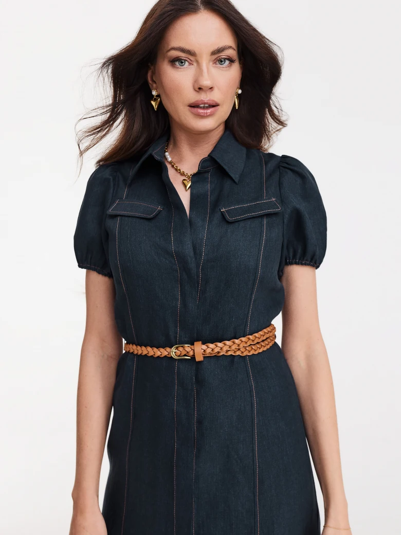 Navy blue linen dress