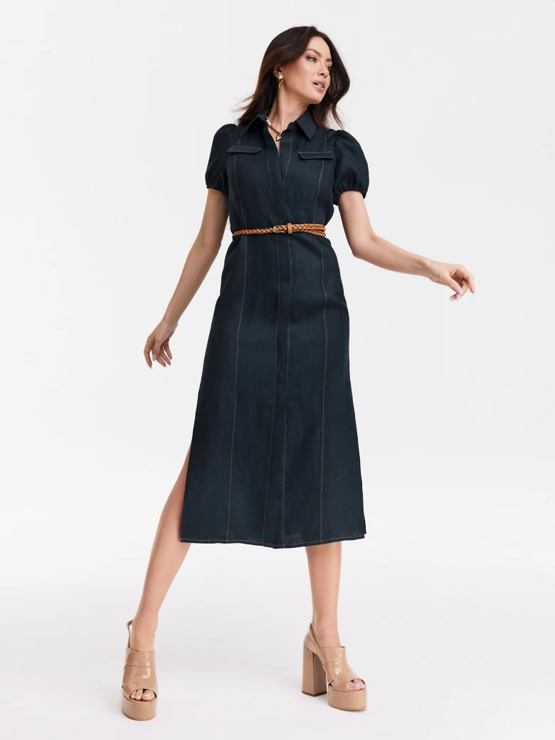 Navy blue linen dress