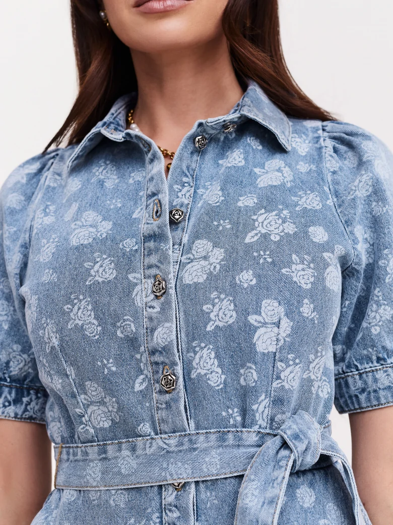Short denim floral dress